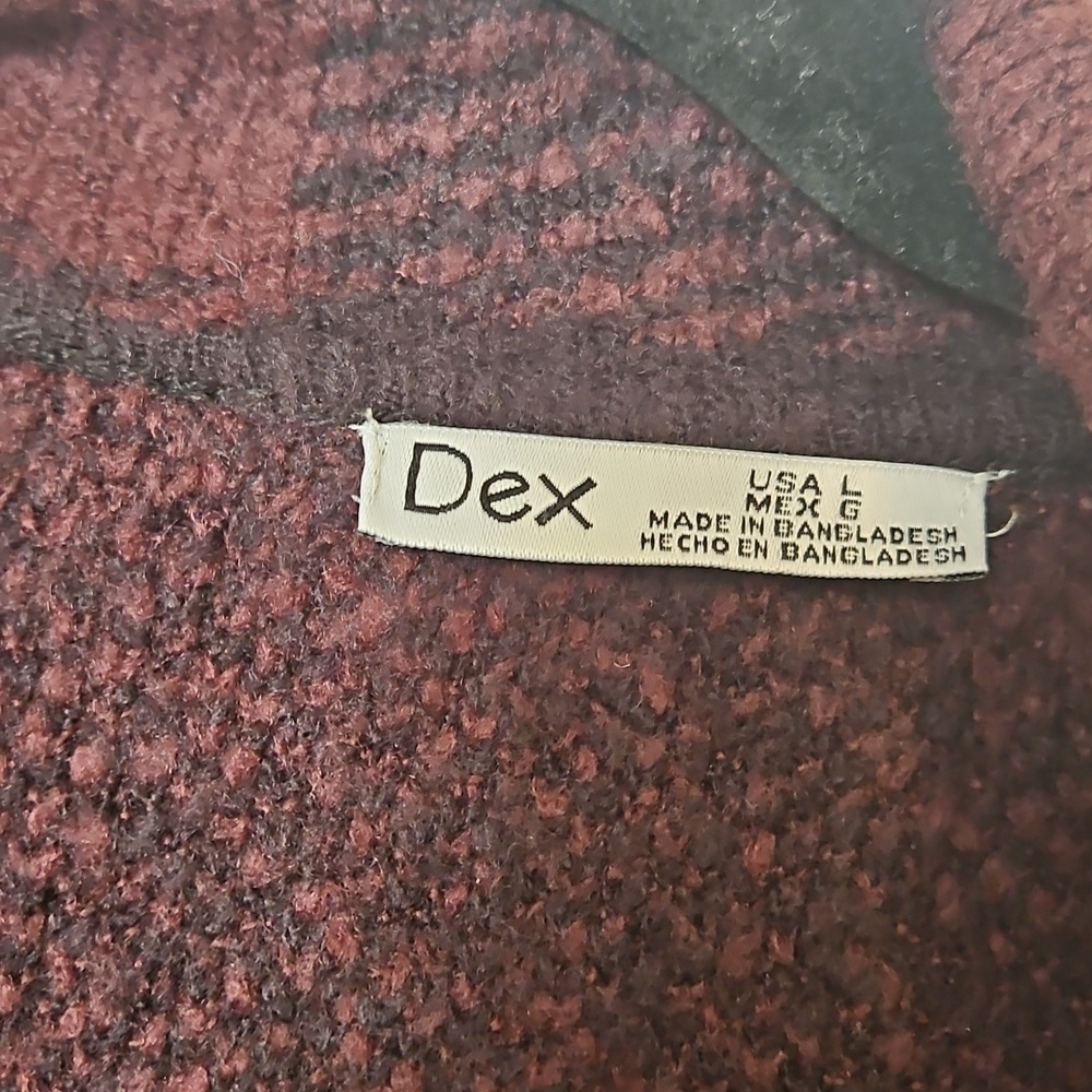 Dex Sweater Womens Large Red black Plaid Open Front Long Line Cardigan buttons - Picture 2 of 7